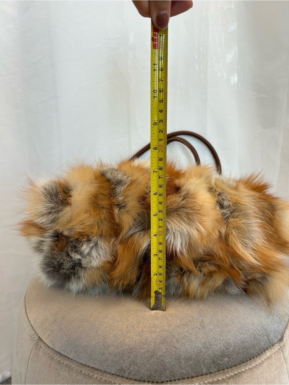 Fox Fur Tote in Brown Cream and Gray real fur shoulder bag - Picture 7 of 14